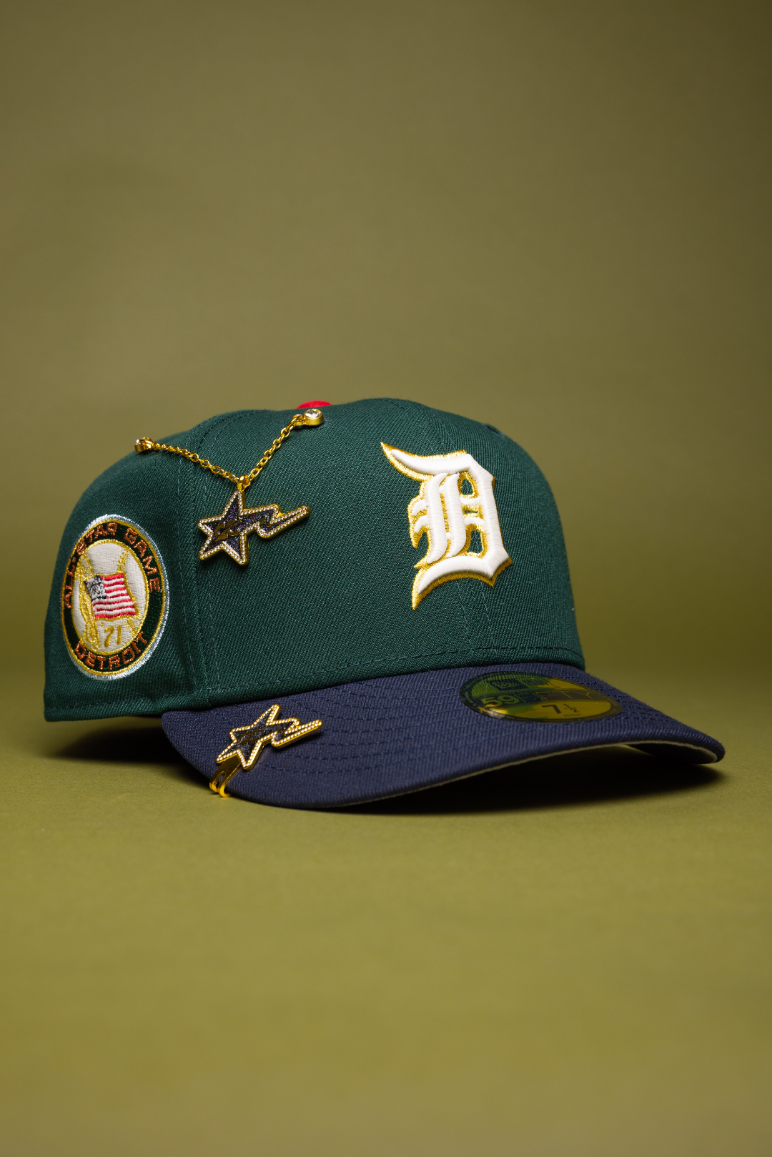 NEW ERA EXCLUSIVE 59FIFTY FOREST GREEN/NAVY DETROIT TIGERS W/ ALL STAR GAME SIDE PATCH