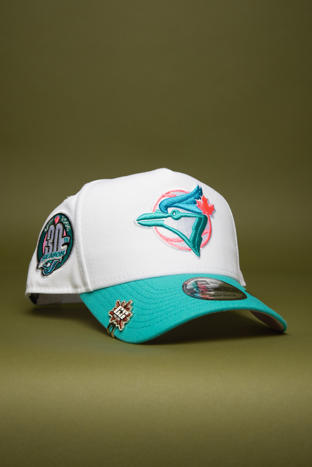 NEW ERA 9FIFTY A-FRAME PEARL WHITE TORONTO BLUE JAYS SNAPBACK W/ 30TH ANNIVERSARY SIDE PATCH