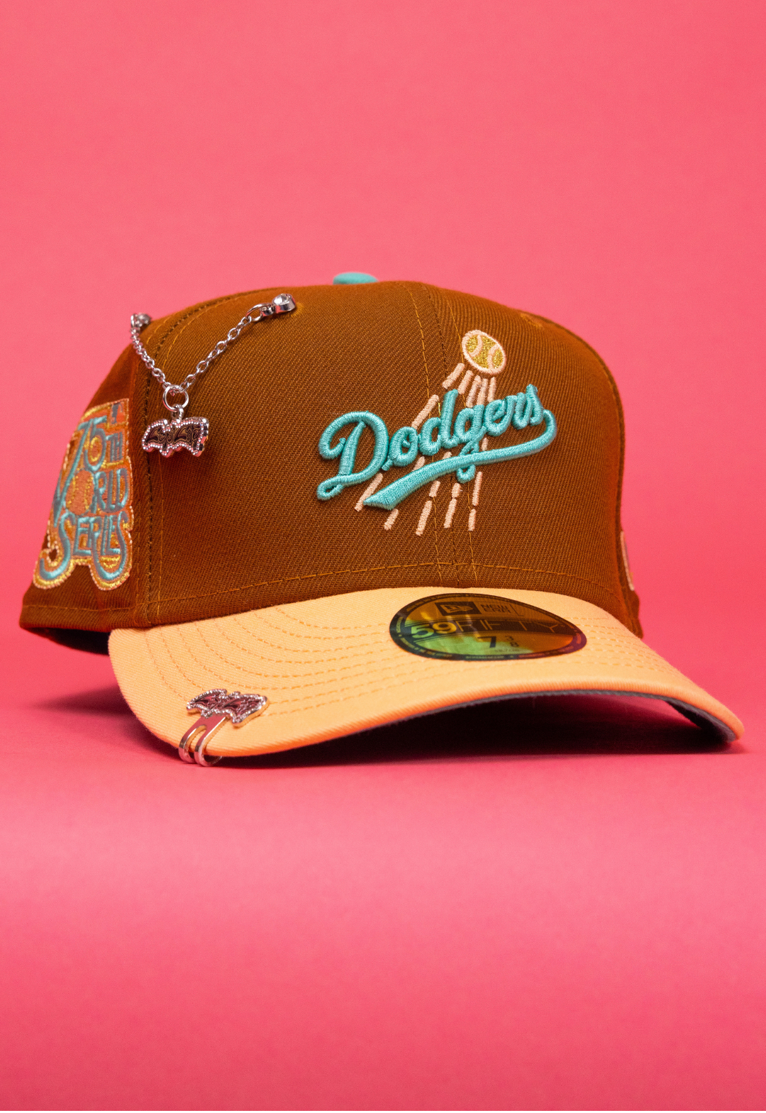 New Era Exclusive 59Fifty Dark Khaki/Blush Los Angeles Dodgers W/ 75th World Series Side Patch
