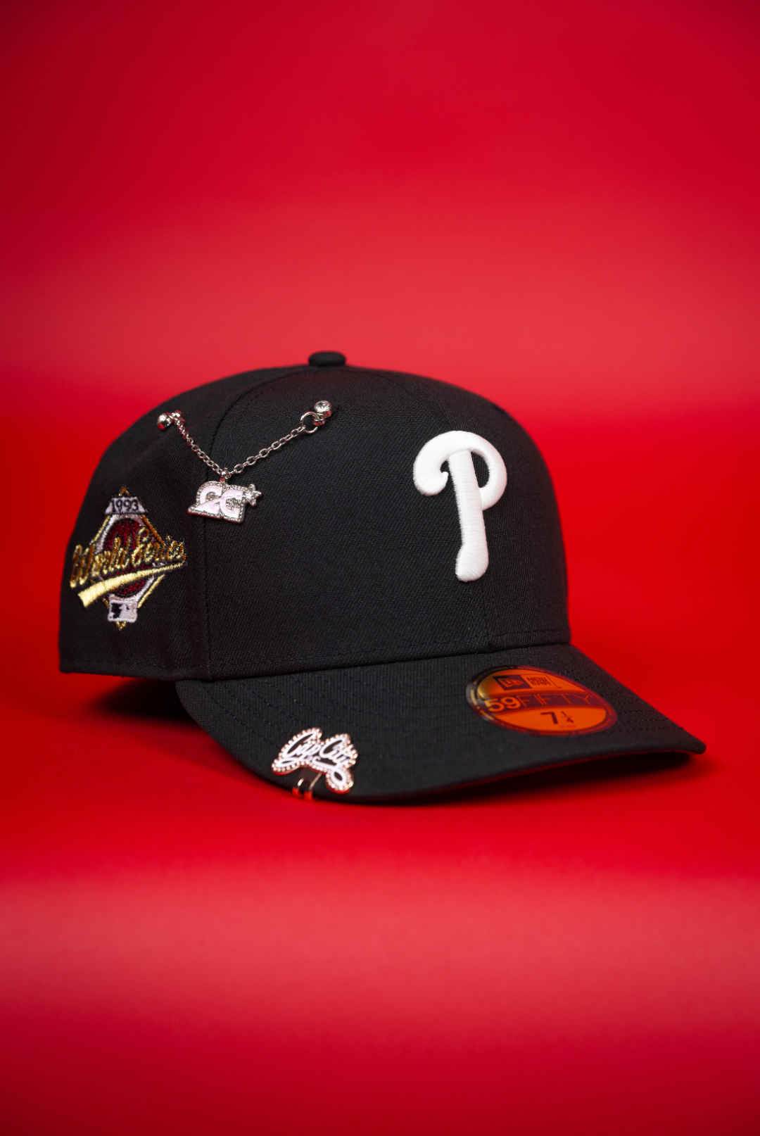 NEW ERA EXCLUSIVE 59FIFTY BLACK PHILADELPHIA PHILLIES W/ WORLD SERIES SIDE PATCH