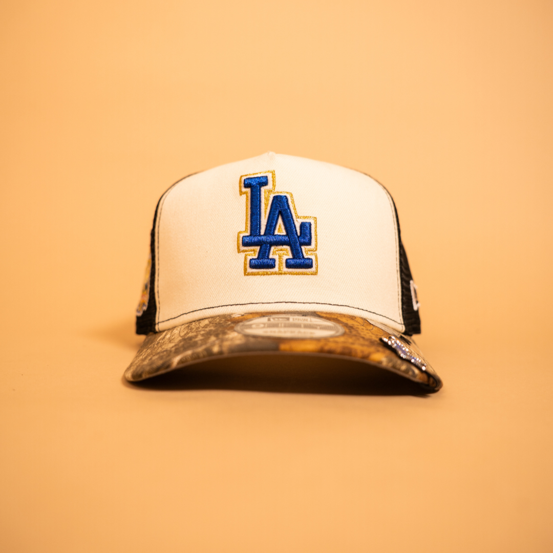 NEW ERA EXCLUSIVE 9FIFTY A-FRAME CHROME/ REALTREE LOS ANGELES DODGERS MESHBACK SNAPBACK W/ 40TH ANNIVERSARY SIDE PATCH