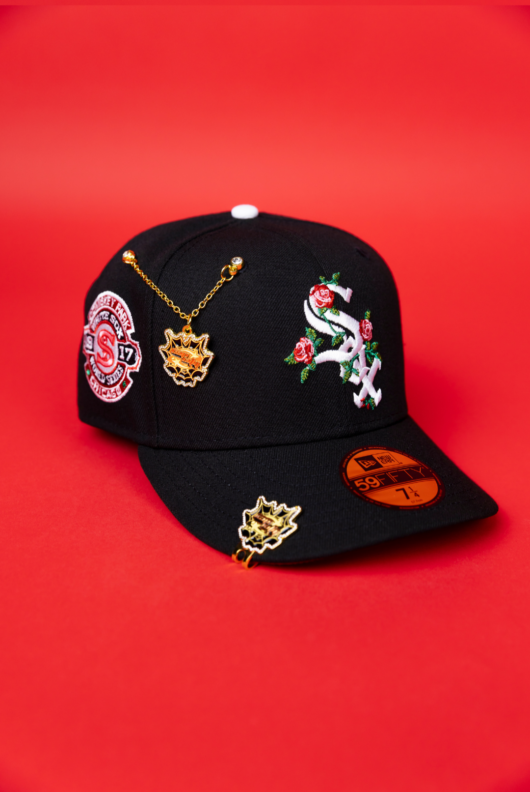 NEW ERA EXCLUSIVE 59FIFTY BLACK CHICAGO WHITE SOX W/ PINK ROSES + 1917 WORLD SERIES SIDE PATCH