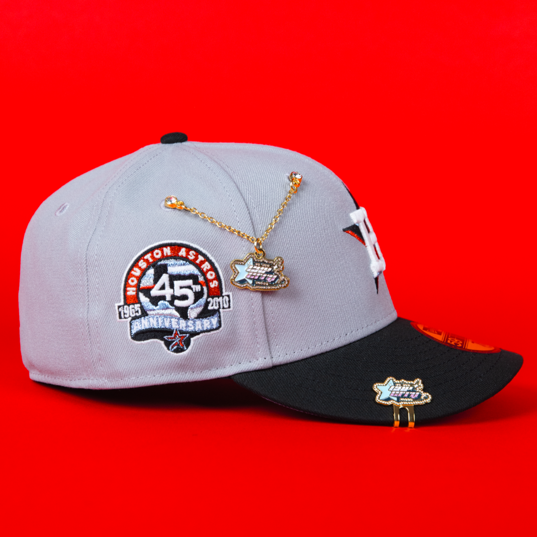 NEW ERA EXCLUSIVE 59FIFTY GREY/ BLACK HOUSTON ASTROS W/ 45TH ANNIVERSARY SIDE PATCH