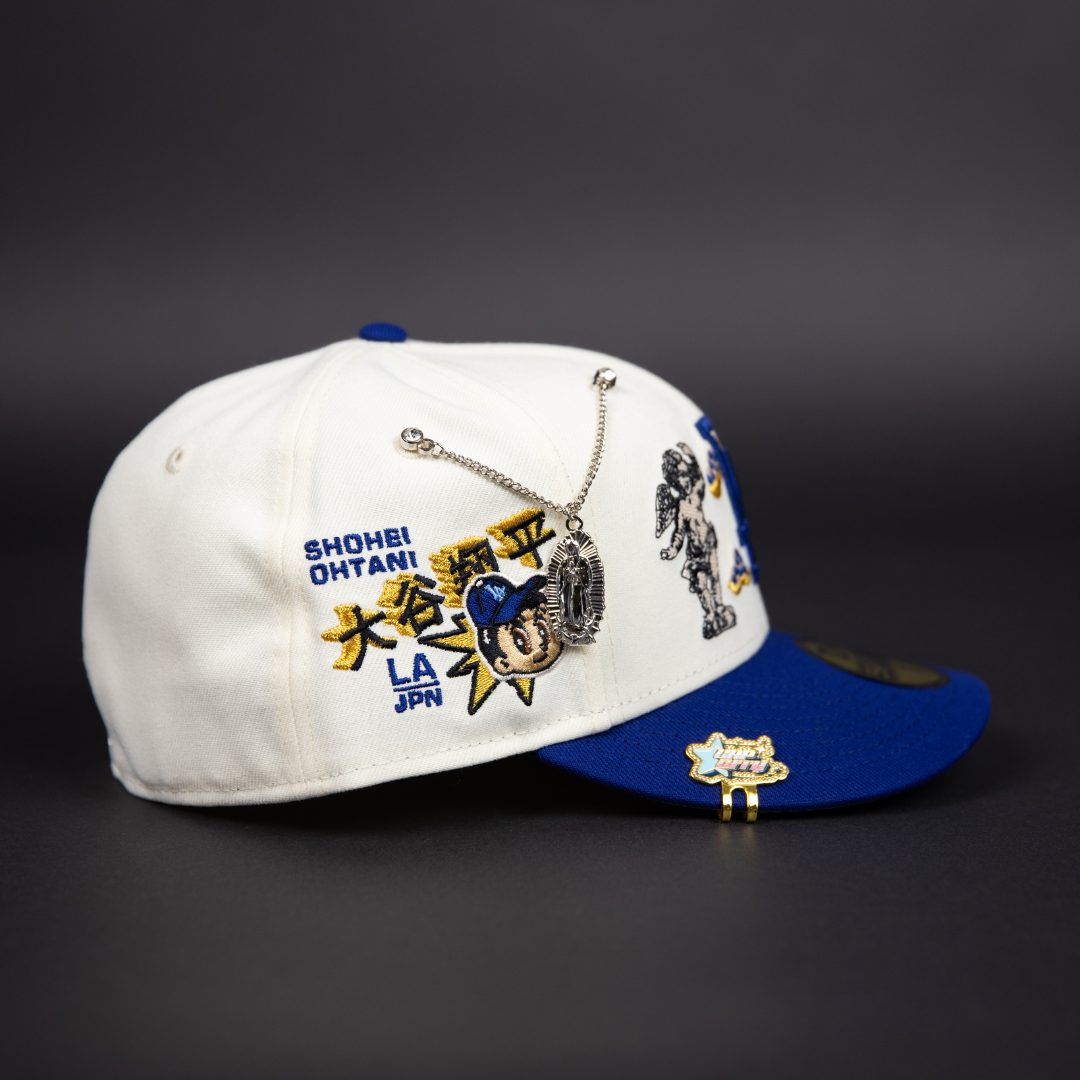 NEW ERA EXCLUSIVE 59FIFTY CHROME/ BLUE LOS ANGELES DODGERS "HEAVENLY CITY" W/ SHOHEI OHTANI SIDE PATCH