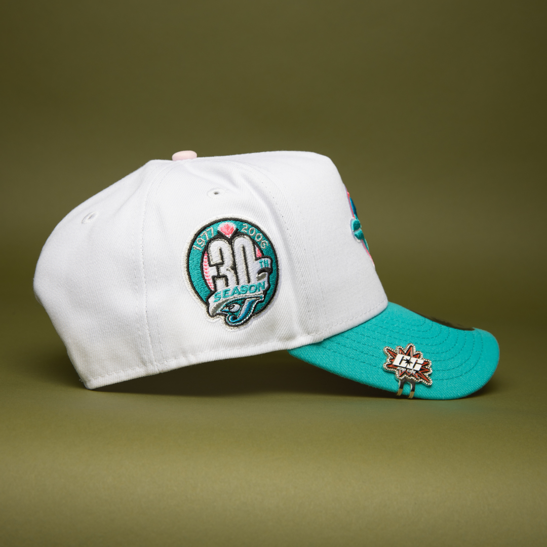 NEW ERA 9FIFTY A-FRAME PEARL WHITE TORONTO BLUE JAYS SNAPBACK W/ 30TH ANNIVERSARY SIDE PATCH