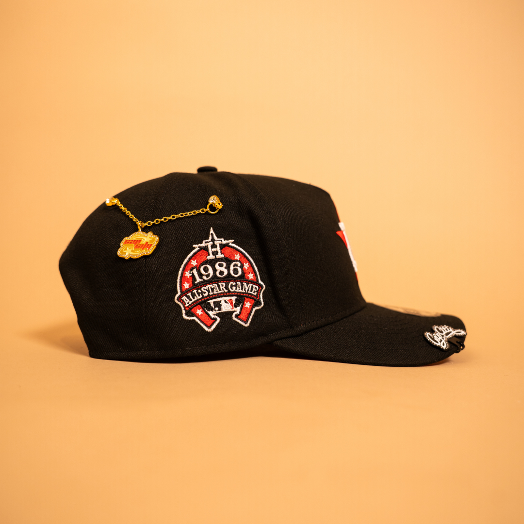 NEW ERA EXCLUSIVE 9FIFTY A-FRAME BLACK HOUSTON ASTROS SNAPBACK W/ 1986 ALL STAR GAME SIDE PATCH