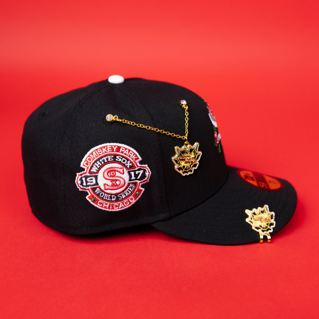 NEW ERA EXCLUSIVE 59FIFTY BLACK CHICAGO WHITE SOX W/ PINK ROSES + 1917 WORLD SERIES SIDE PATCH