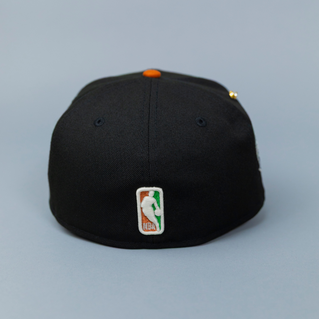 NEW ERA EXCLUSIVE 59FIFTY BLACK/ RUST LOS ANGELES LAKERS SCRIPT W/ 60TH ANNIVERSARY SIDE PATCH