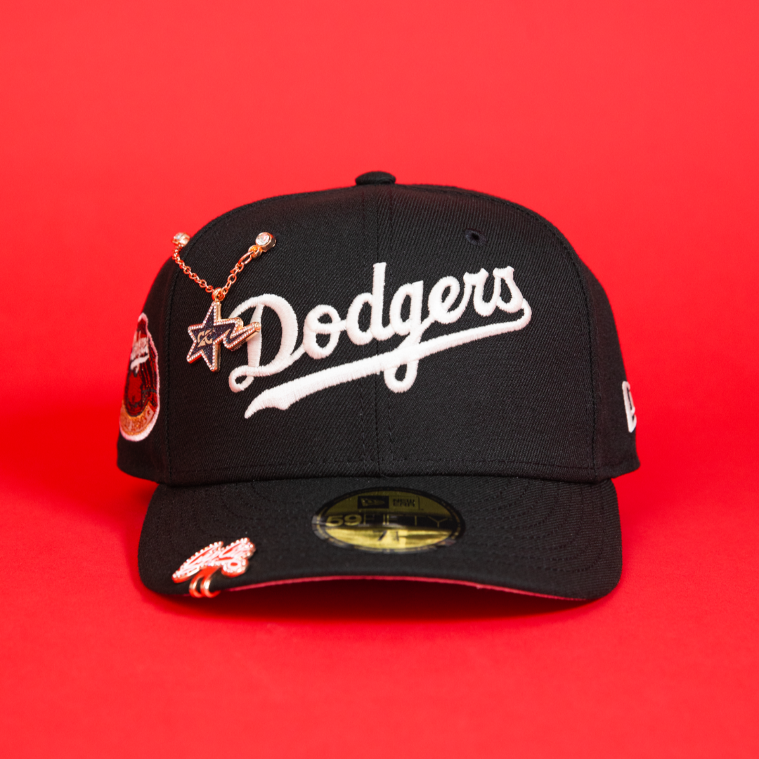 NEW ERA 59FIFTY BLACK LOS ANGELES DODGERS SCRIPT W/ WORLD SERIES SIDE PATCH