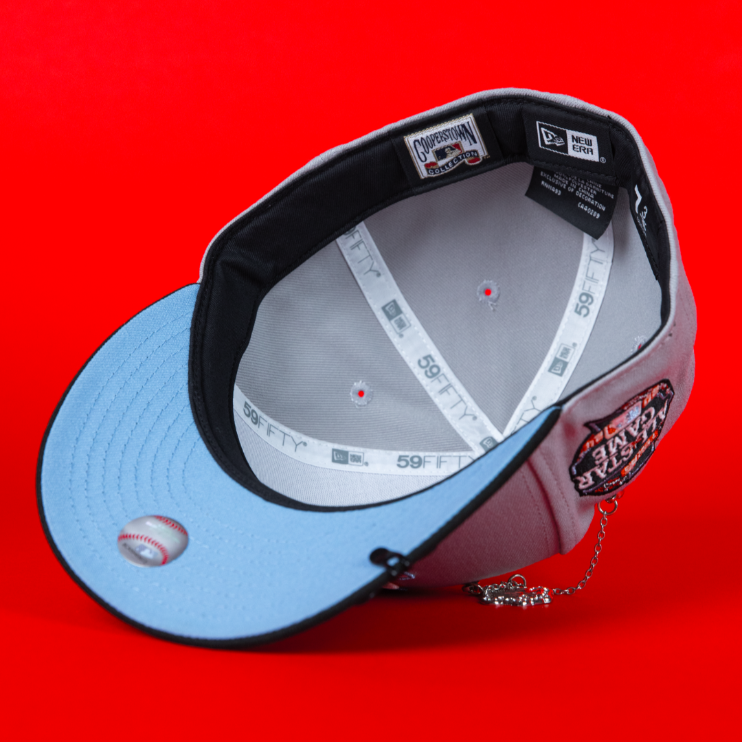 NEW ERA EXCLUSIVE 59FIFTY GREY/ BLACK TEXAS RANGERS W/ ALL STAR GAME SIDE PATCH