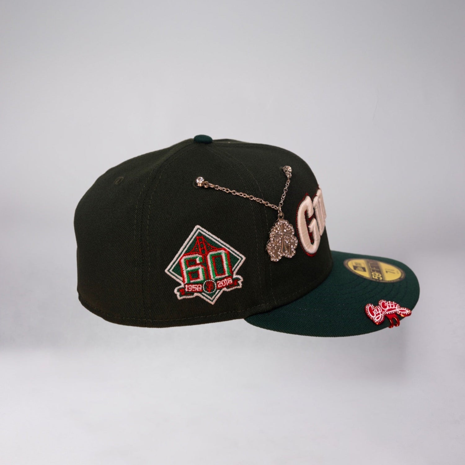 NEW ERA EXCLUSIVE 59FIFTY EMERALD GREEN SAN FRANCISCO GIANTS SCRIPT W/ 60TH ANNIVERSARY SIDE PATCH