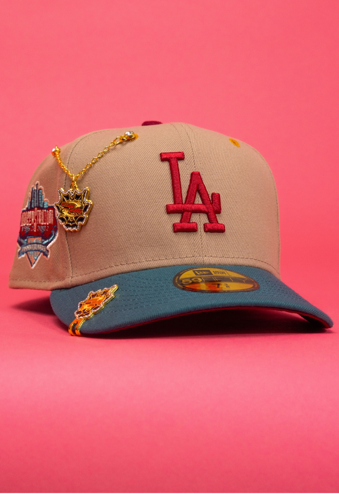 New Era Exclusive 59Fifty Camel Brown/Pine Green Los Angeles Dodgers W/ 40th Anniversary Side Patch