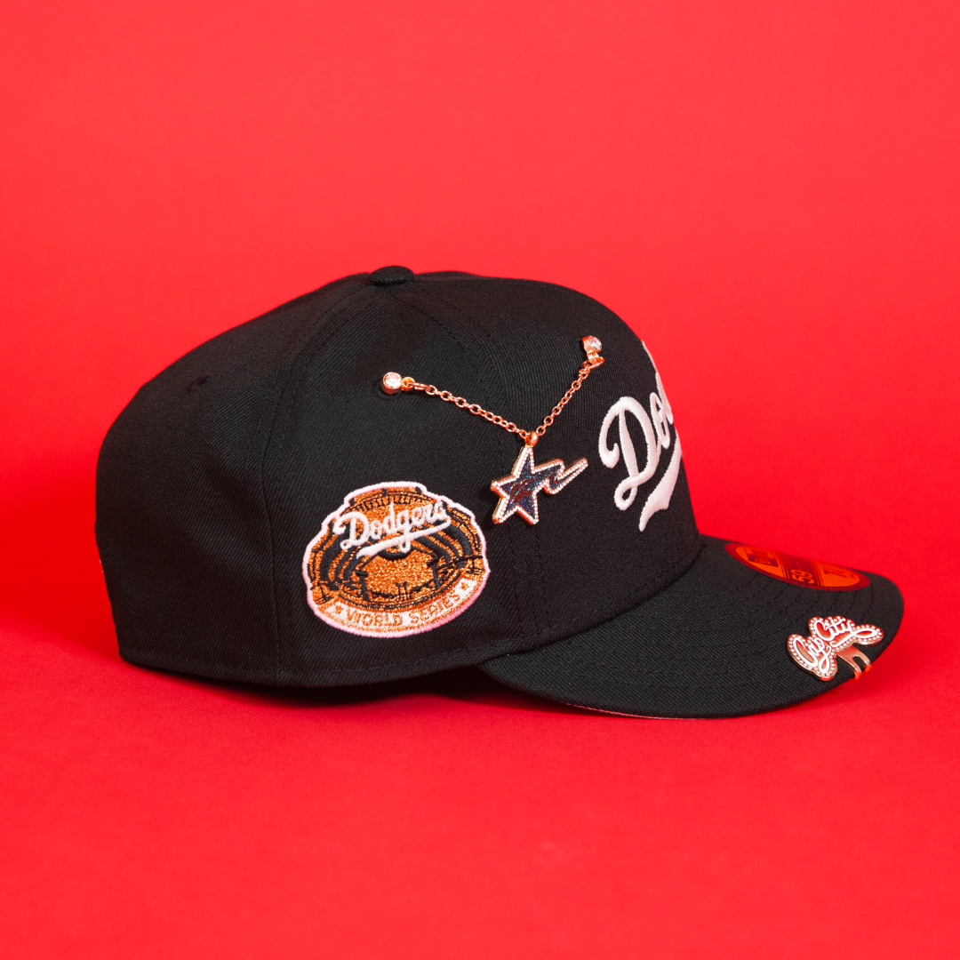 New Era 59Fifty Black Los Angeles Dodgers Script W/ World Series Side Patch