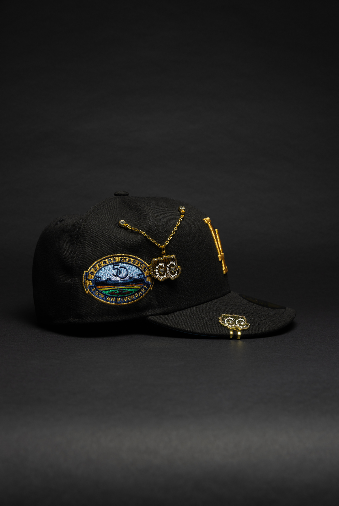 NEW ERA EXCLUSIVE 59FIFTY BLACK LOS ANGELES DODGERS W/ HEART + 50TH ANNIVERSARY SIDE PATCH