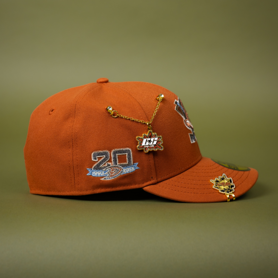 NEW ERA EXCLUSIVE 59FIFTY RUST ANAHEIM DUCKS W/ 20TH ANNIVERSARY SIDE PATCH