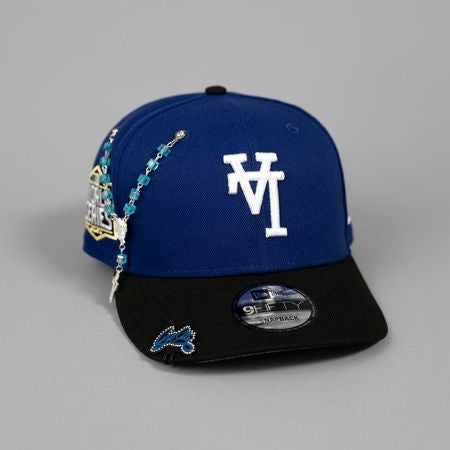 NEW ERA EXCLUSIVE 9FIFTY BLUE/ BLACK UPSIDE DOWN LOS ANGELES DODGERS SNAPBACK W/ 2020 WORLD SERIES SIDE PATCH