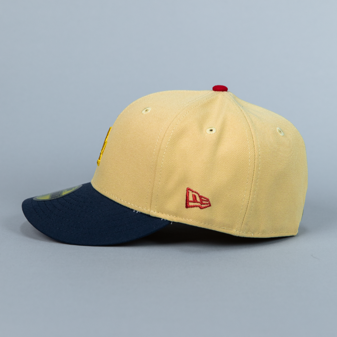 NEW ERA EXCLUSIVE 59FIFTY VEGAS GOLD/ NAVY LOS ANGELES DODGERS W/ 2024 CHAMPIONS SIDE PATCH