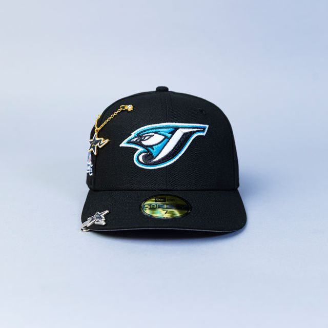 NEW ERA EXCLUSIVE 59FIFTY BLACK TORONTO BLUEJAYS W/ 10TH SEASON SIDE PATCH