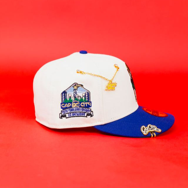 NEW ERA EXCLUSIVE 59FIFTY CHROME/ BLUE SAN JUDAS W/ "CAP CITY 15TH ANNIVERSARY" SIDE PATCH