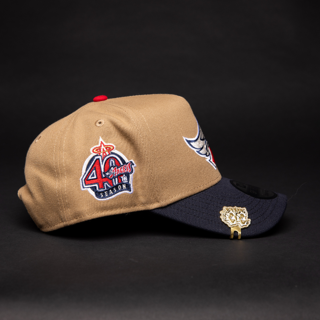 NEW ERA 9FIFTY A-FRAME CAMEL BROWN ANAHEIM ANGELS SNAPBACK W/ 40TH ANNIVERSARY SIDE PATCH