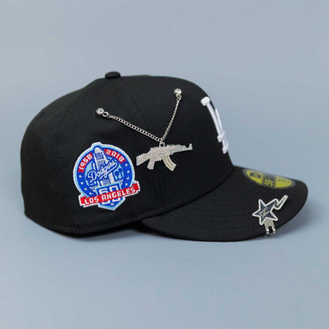 NEW ERA EXCLUSIVE 59FIFTY BLACK LOS ANGELES DODGERS W/ 60TH ANNIVERSARY SIDE PATCH