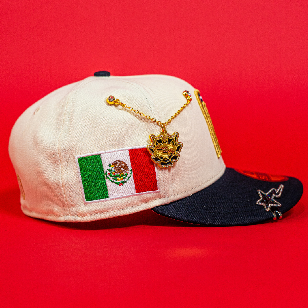 NEW ERA EXCLUSIVE 59FIFTY CHROME/ NAVY MEXICO 2025 WORLD BASEBALL CLASSIC W/ MEXICO FLAG SIDE PATCH
