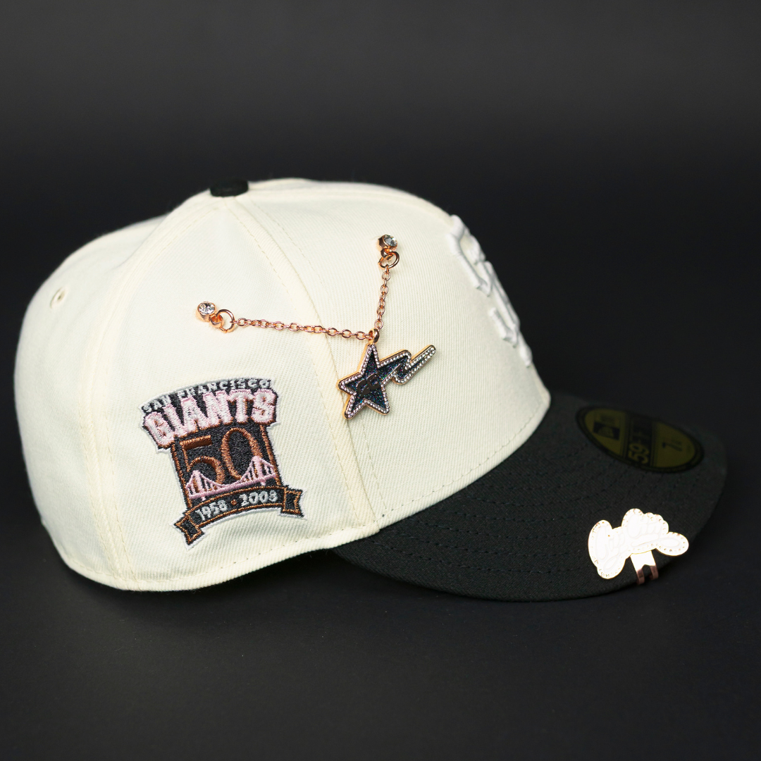 NEW ERA EXCLUSIVE 59FIFTY BLACK SAN FRANCISCO GIANTS W/ 50TH ANNIVERSARY SIDE PATCH