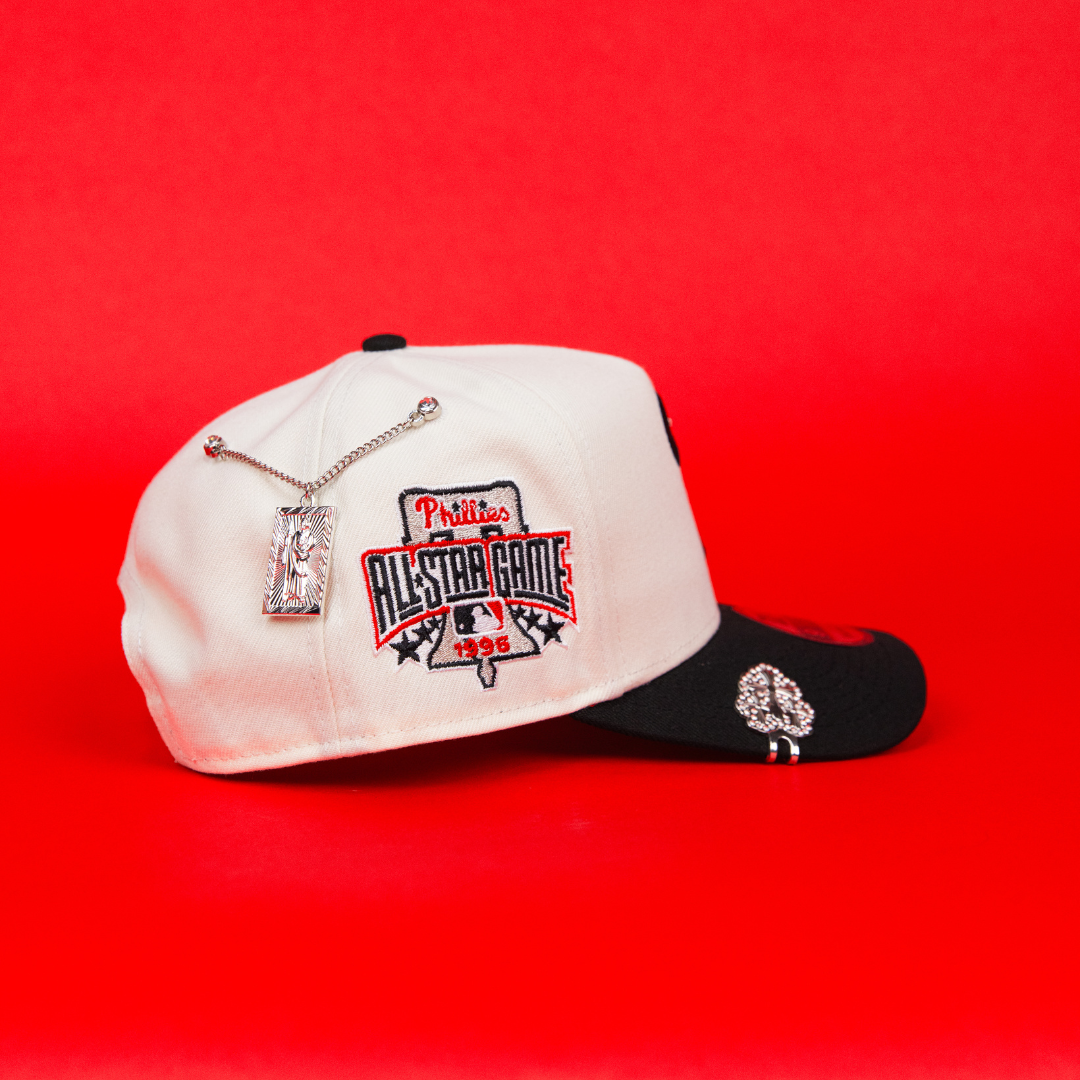 NEW ERA 9FIFTY A-FRAME CHROME/ BLACK PHILADELPHIA PHILLIES SNAPBACK W/ 1996 ALL STAR GANE SIDE PATCH