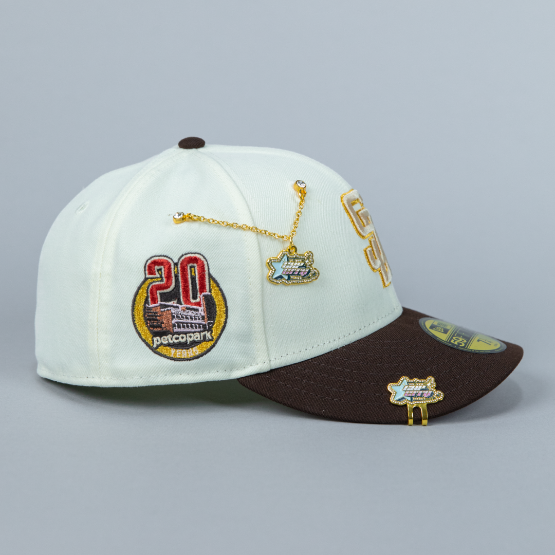 NEW ERA EXCLUSIVE 59FIFTY CHROME/ BROWN SAN DIEGO PADRES W/ PETCO PARK SIDE PATCH