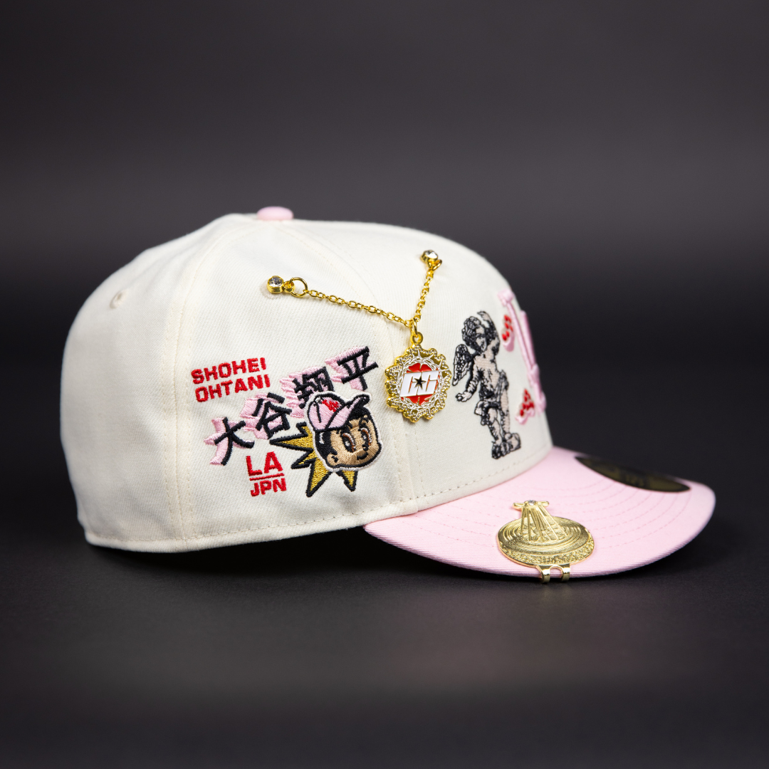 NEW ERA EXCLUSIVE 59FIFTY CHROME/ PINK LOS ANGELES DODGERS "HEAVENLY CITY" W/ SHOHEI OHTANI SIDE PATCH