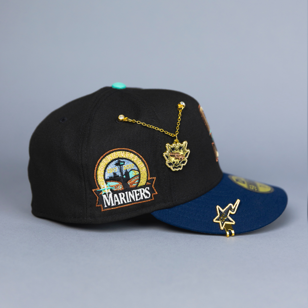 NEW ERA EXCLUSIVE 59FIFTY BLACK/NAVY SEATTLE MARINERS W/ 30TH ANNIVERSARY SIDE PATCH