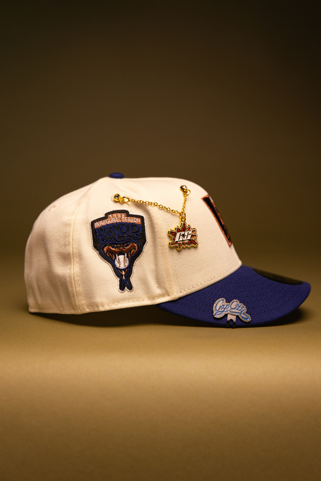 NEW ERA EXCLUSIVE 59FIFTY CHROME/BLUE UPSIDE DOWN ARIZONA DIAMONDBACKS W/ 1998 INAUGURAL SESON SIDE PATCH