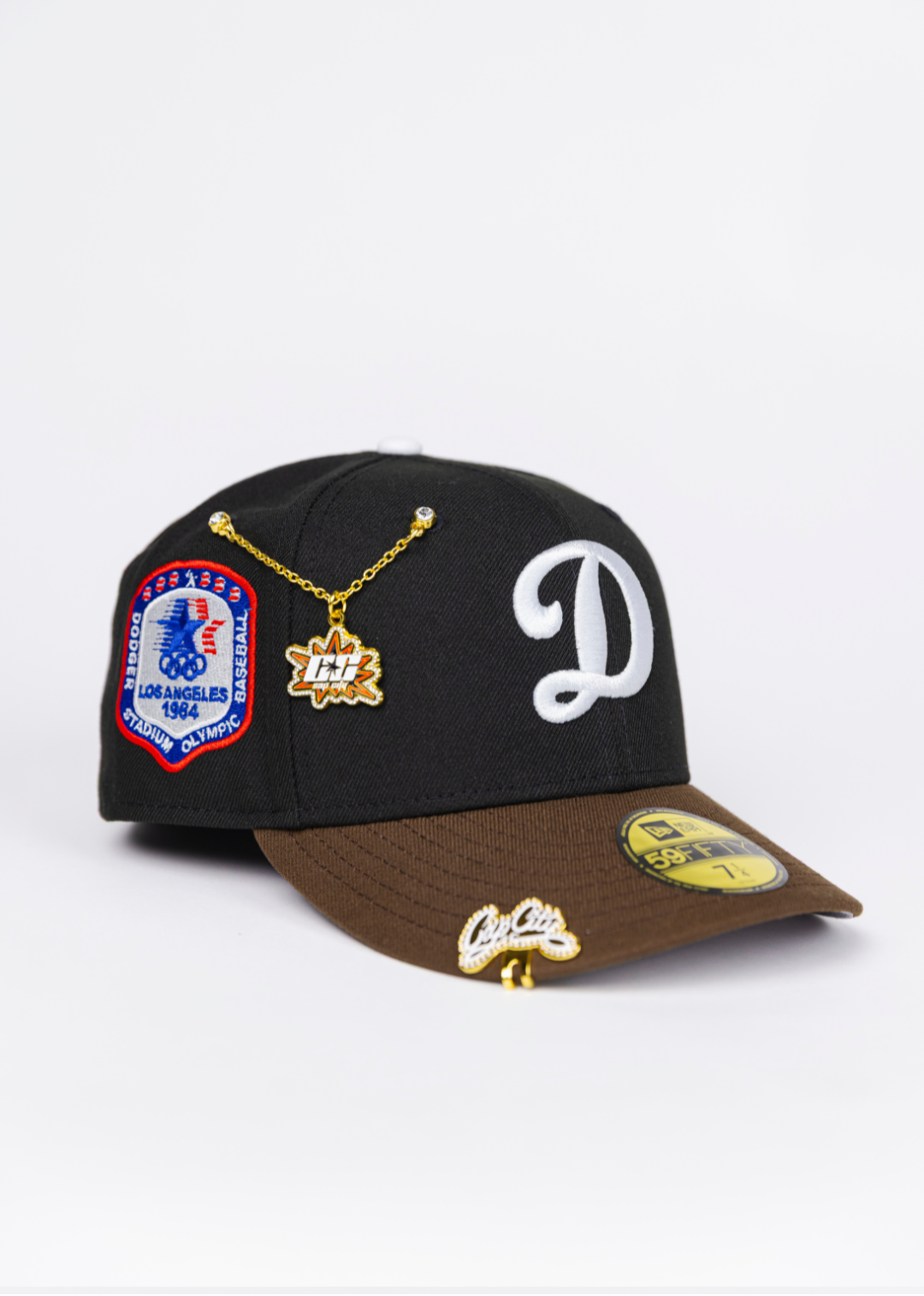 NEW ERA EXCLUSIVE 59FIFTY BLACK/ BROWN LOS ANGELES DODGERS W/ OLYMPIC SIDE PATCH