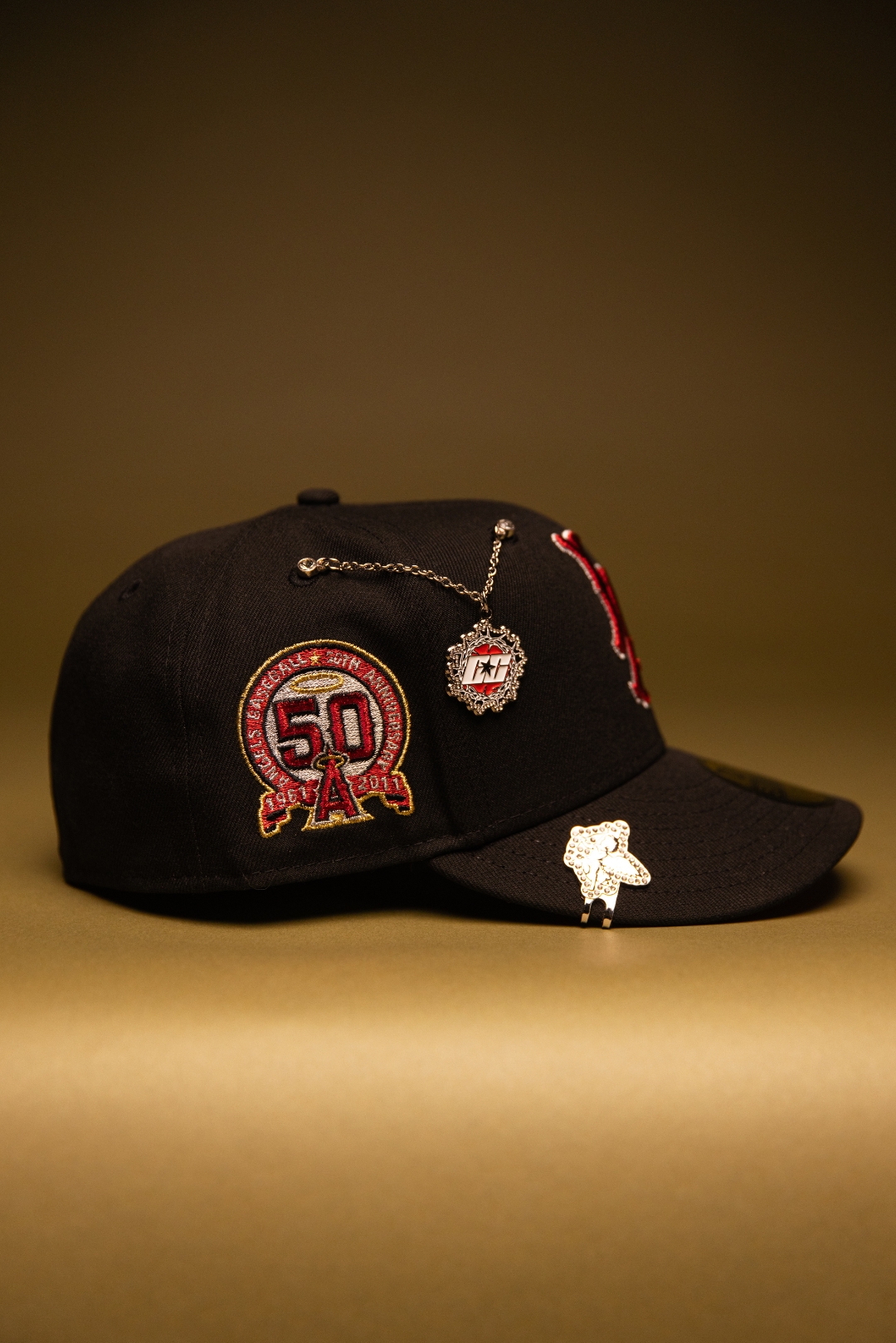 NEW ERA EXCLUSIVE 59FIFTY BLACK LOS ANGELES ANGELS W/ 50TH ANNIVERSARY SIDE PATCH