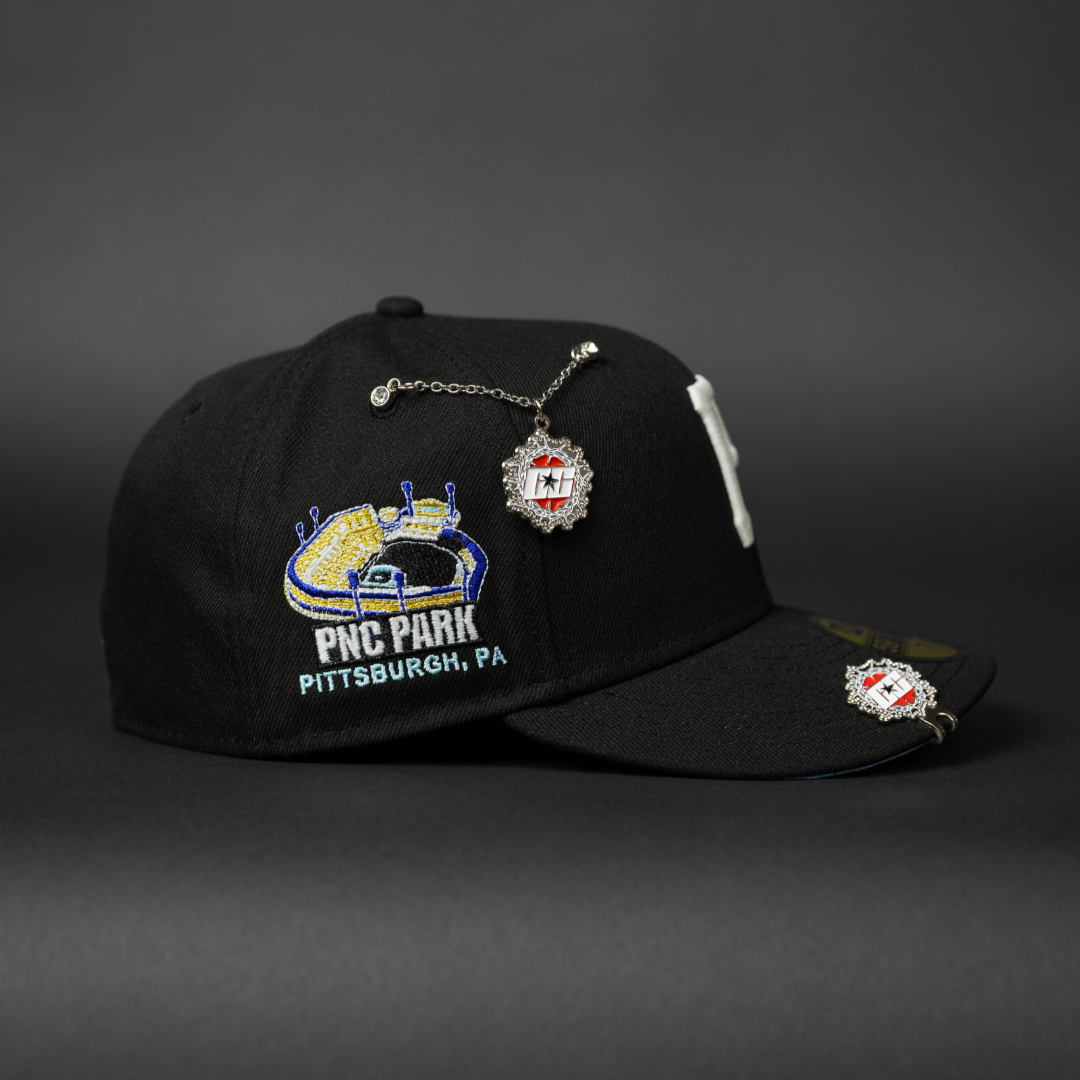 NEW ERA EXCLUSIVE 59FIFTY BLACK PITTSBURGH PIRATES W/ PNC PARK SIDE PATCH