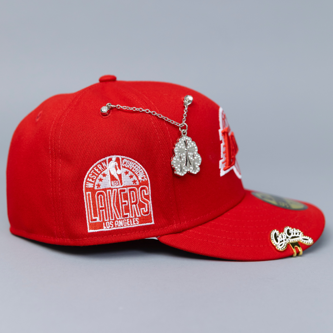 NEW ERA EXCLUSIVE 59FIFTY RED LOS ANGELES LAKERS W/ WESTERN CONFERENCE SIDE PATCH