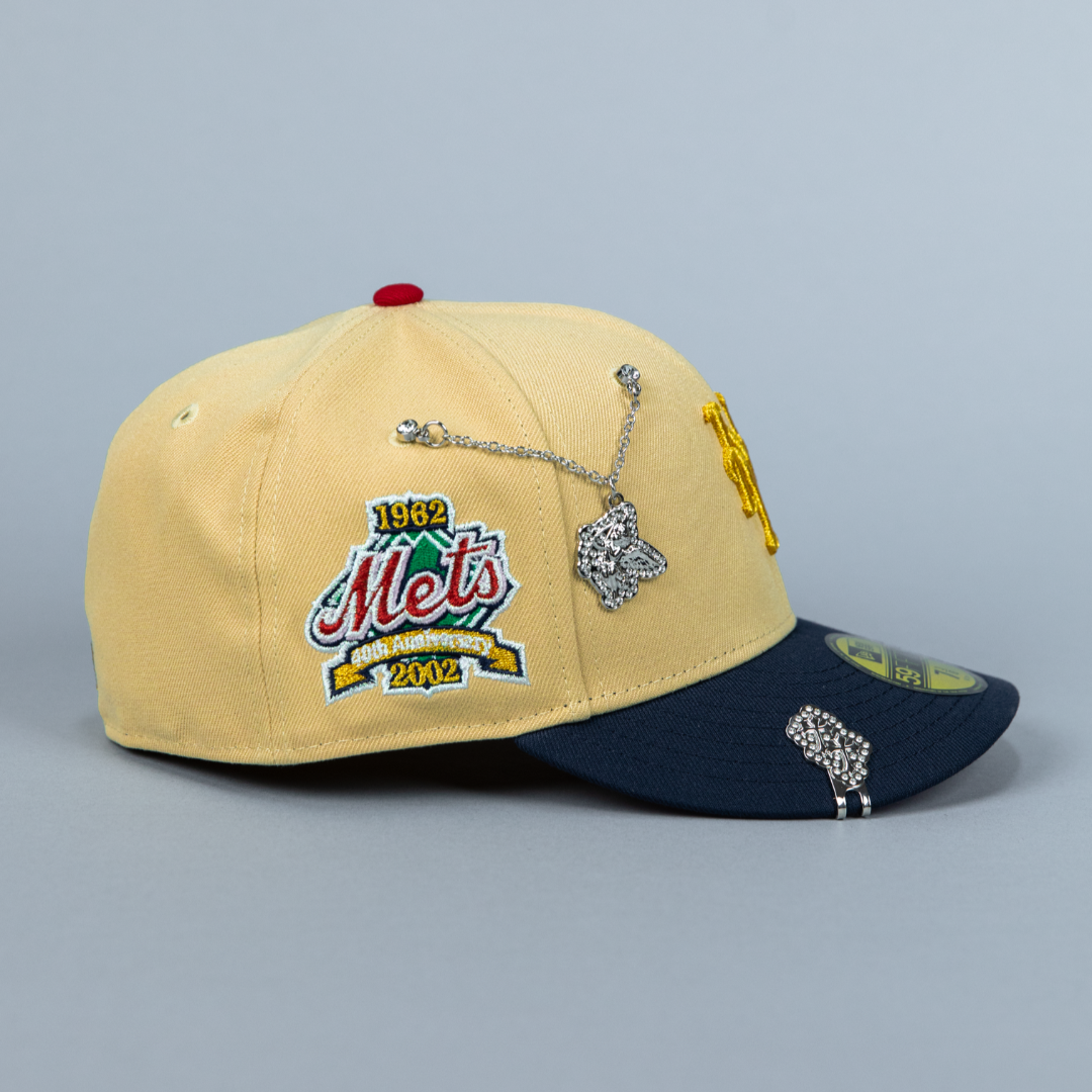 NEW ERA EXCLUSIVE 59FIFTY VEGAS GOLD/ NAVY NEW YORK METS W/ 40TH ANNIVERSARY SIDE PATCH