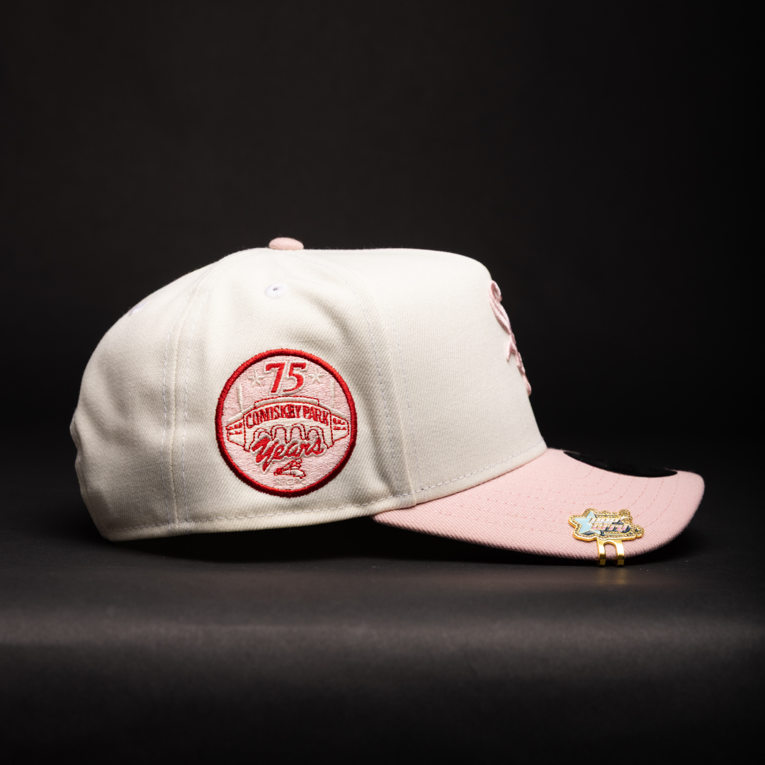 NEW ERA 9FIFTY A-FRAME CHROME/PINK CHICAGO WHITE SOX W/ ROSES + 75TH ANNIVERSARY SIDE PATCH