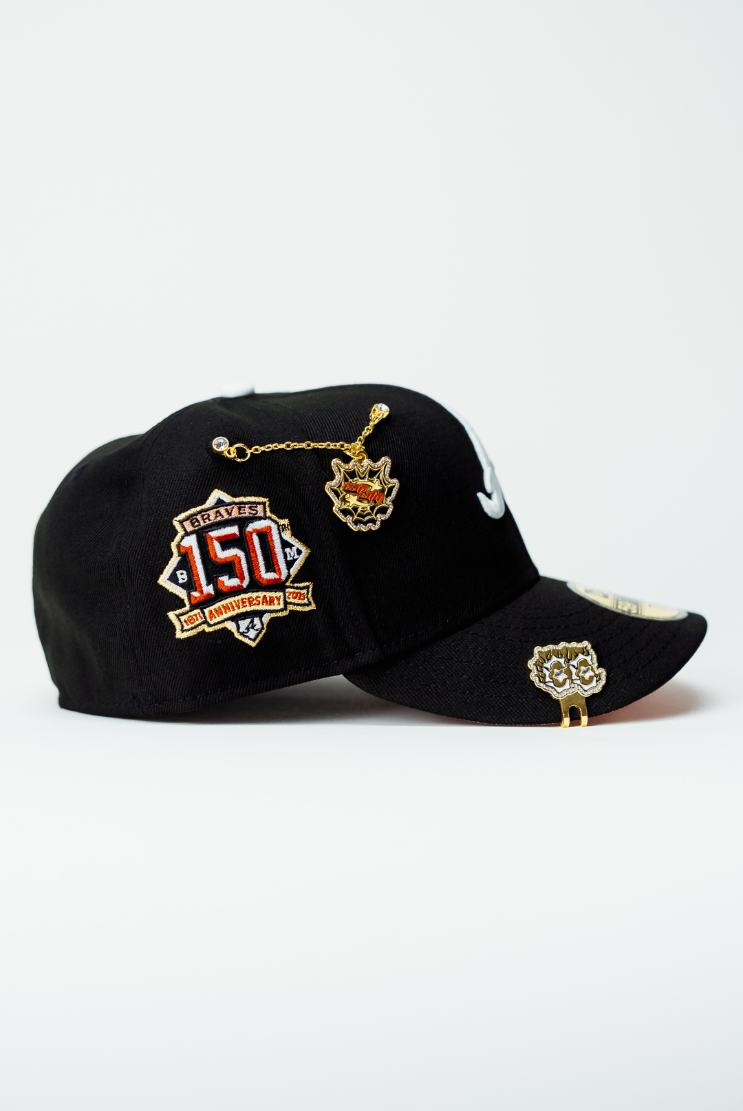 NEW ERA EXCLUSIVE 59FIFTY BLACK ATLANTA BRAVES W/ 150TH ANNIVERSARY SIDE PATCH