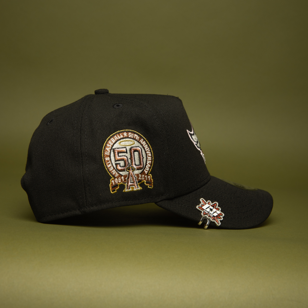 NEW ERA 9FIFTY A-FRAME BLACK ANAHEIM ANGELS SNAPBACK W/ 50TH ANNIVERSARY SIDE PATCH