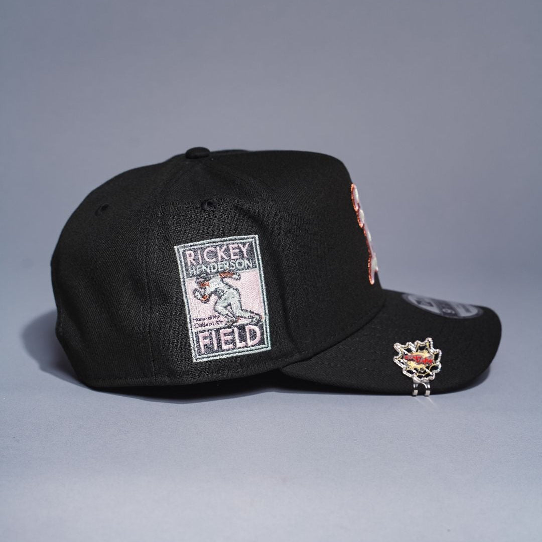 NEW ERA 9FIFTY A-FRAME BLACK OAKLAND ATHLETICS SNAPBACK W/ RICKEY HENDERSON SIDE PATCH