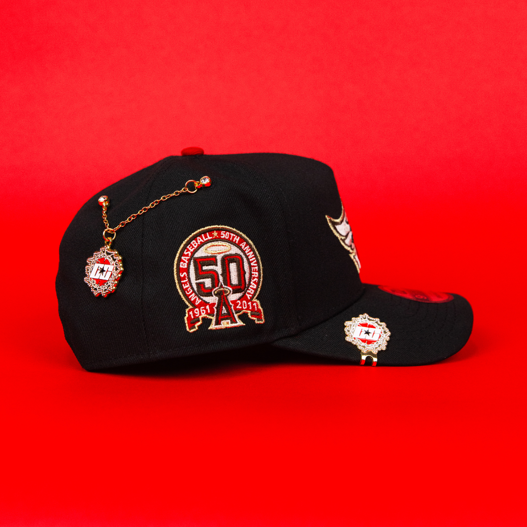 NEW ERA 9FIFTY A-FRAME BLACK ANAHEIM ANGELS SNAPBACK W/ 50TH ANNIVERSARY SIDE PATCH