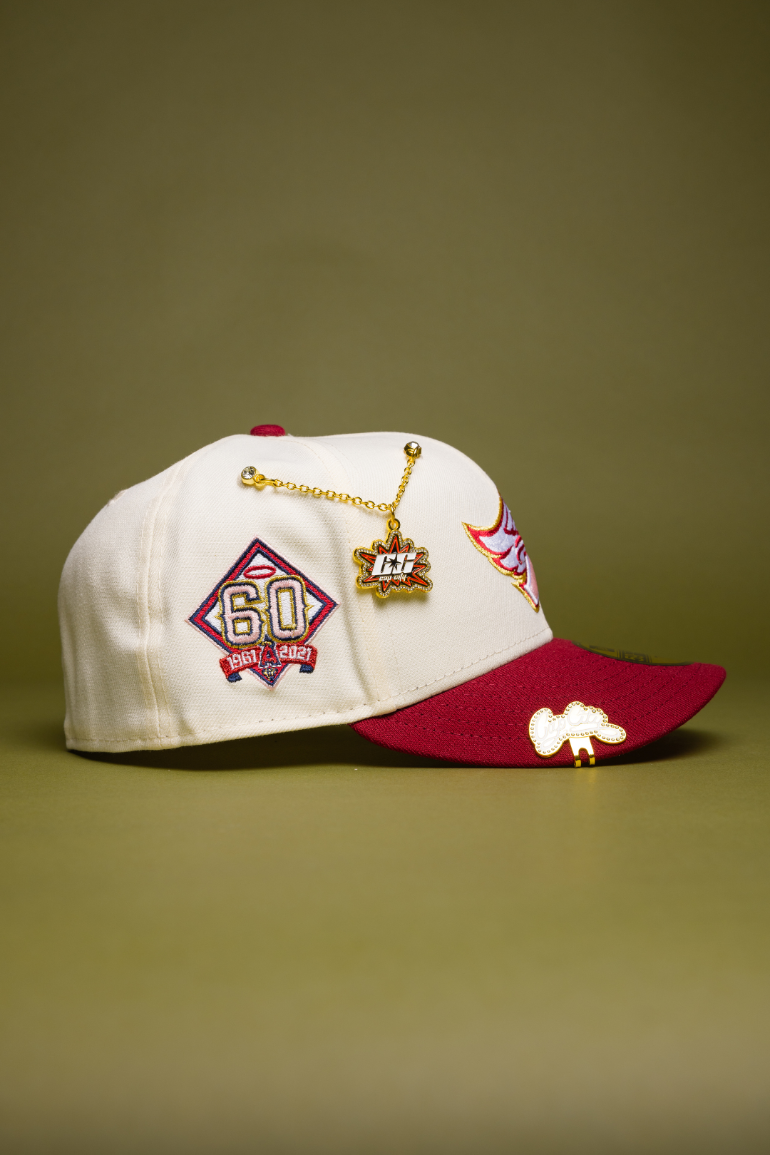NEW ERA EXCLUSIVE 59FIFTY CHROME/BURGUNDY ANAHEIM ANGELS W/ 60TH ANNIVERSARY SIDE PATCH