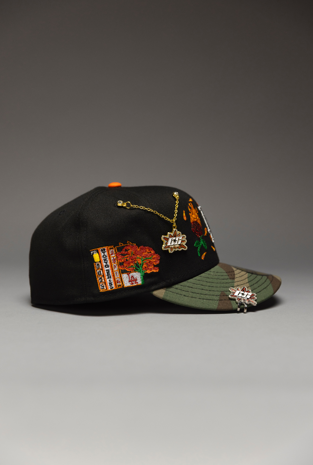 NEW ERA EXCLUSIVE 59FIFTY BLACK/CAMO LOS ANGELES DODGERS W/ BURNT ROSES + TOKYO SERIES SIDE PATCH