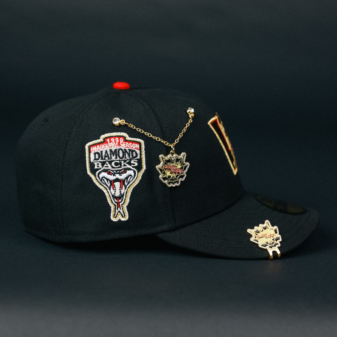 NEW ERA EXCLUSIVE 59FIFTY BLACK UPSIDE DOWN ARIZONA DIAMONDBACKS W/ 1998 INAUGURAL SEASON SIDE PATCH