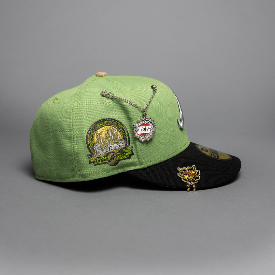 EXCLUSIVO NEW ERA 59FIFTY CHROME BLANCO/VERDE OLIVA ARIZONA DIAMONDBACKS CON PARCHE DE TEMPORADA INAUGURAL 1998 