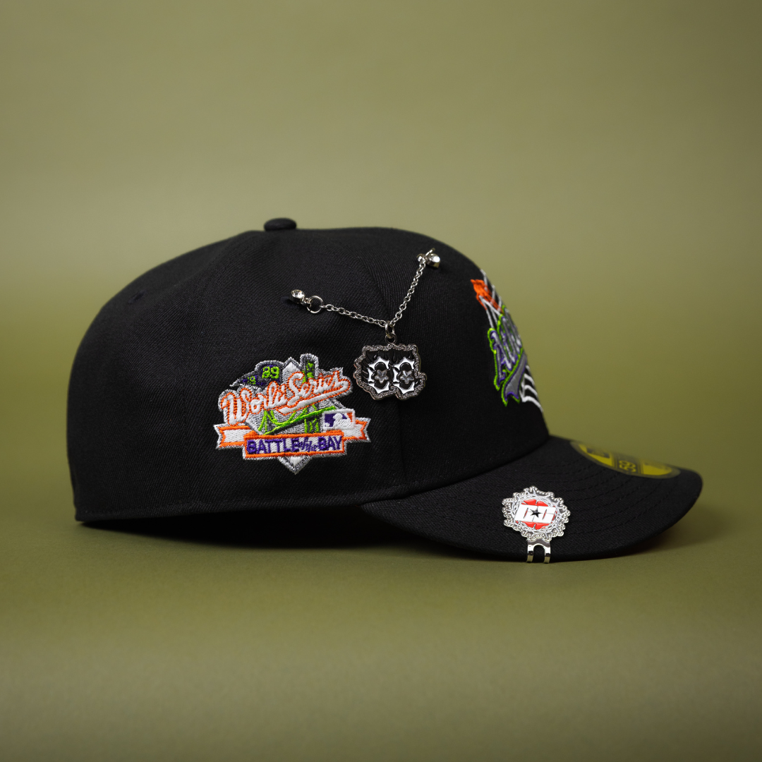 NEW ERA EXCLUSIVE 59FIFTY BLACK OAKLAND ATHLETICS W/ SPIDER WEB LOGO + BATTLE OF THE BAY SIDE PATCH