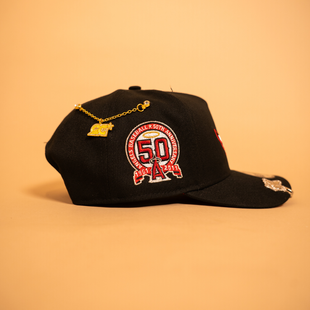 NEW ERA 9FIFTY A-FRAME BLACK ANAHEIM ANGELS SNAPBACK W/ 50TH ANNIVERSARY SIDE PATCH