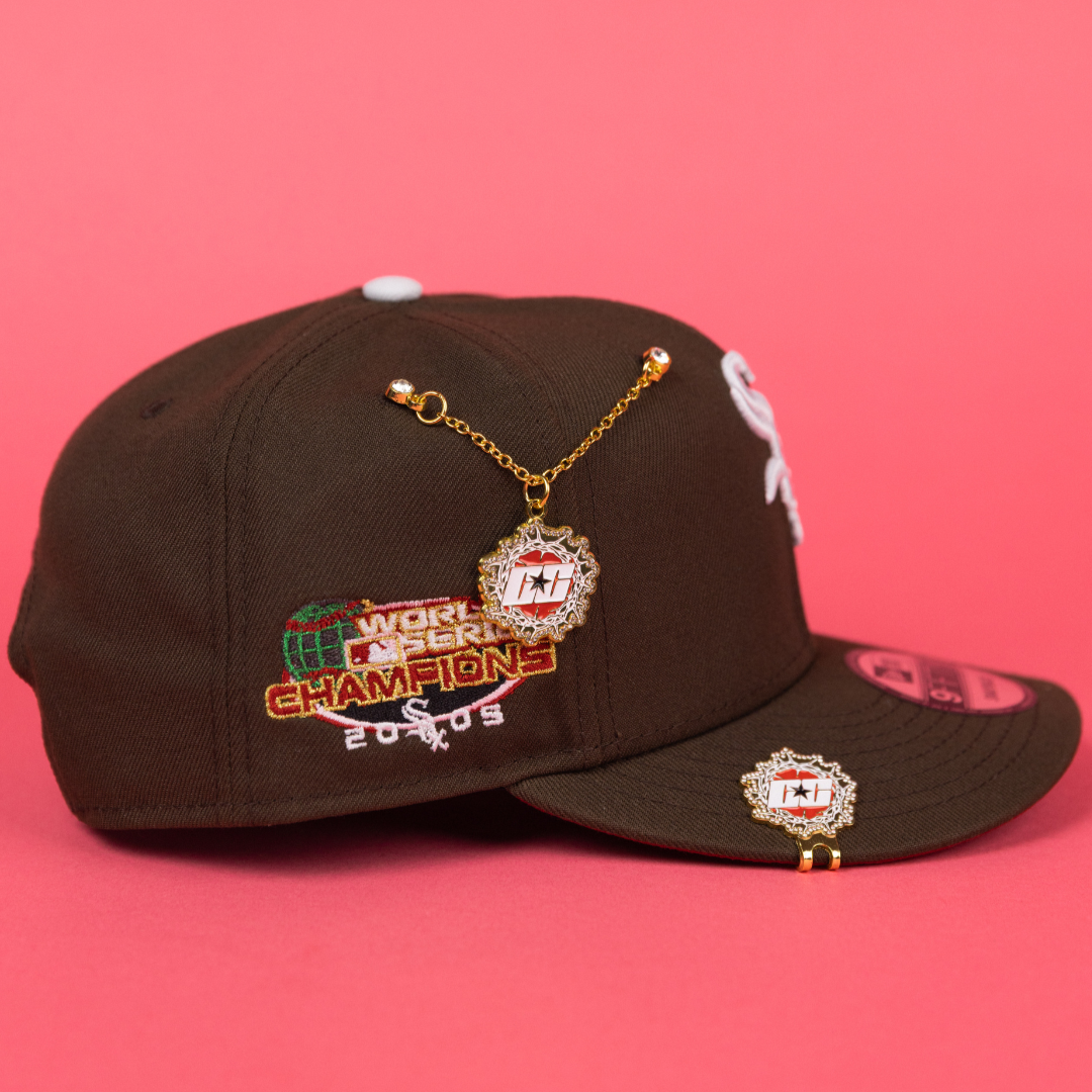 NEW ERA EXCLUSIVE 9FIFTY BROWN CHICAGO WHITE SOX SNAPBACK W/ PINK ROSE + WORLD SERIES CHAMPIONS SIDE PATCH