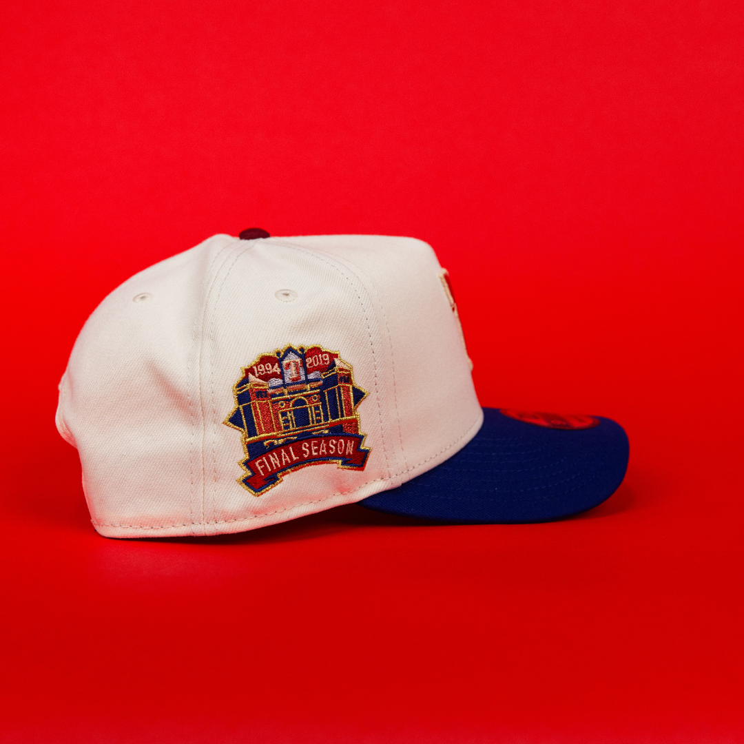 NEW ERA 9FIFTY A-FRAME CHROME/ BLUE TEXAS RANGERS SNAPBACK W/ FINAL SEASON SIDE PATCH